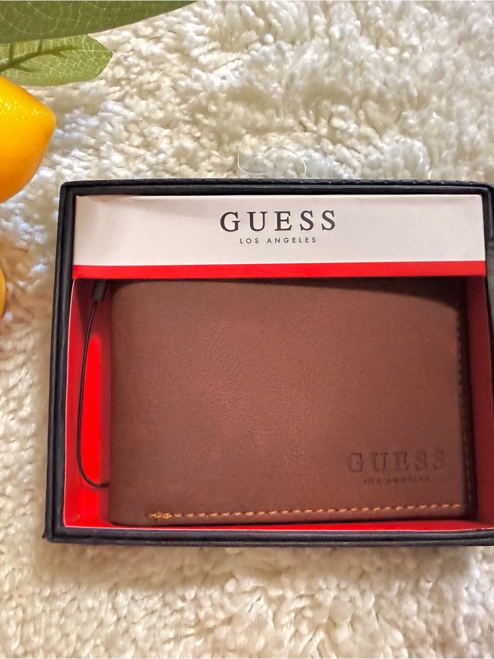 Guess Brown Men's Leather Bi-Fold Wallet with Embossed Logo